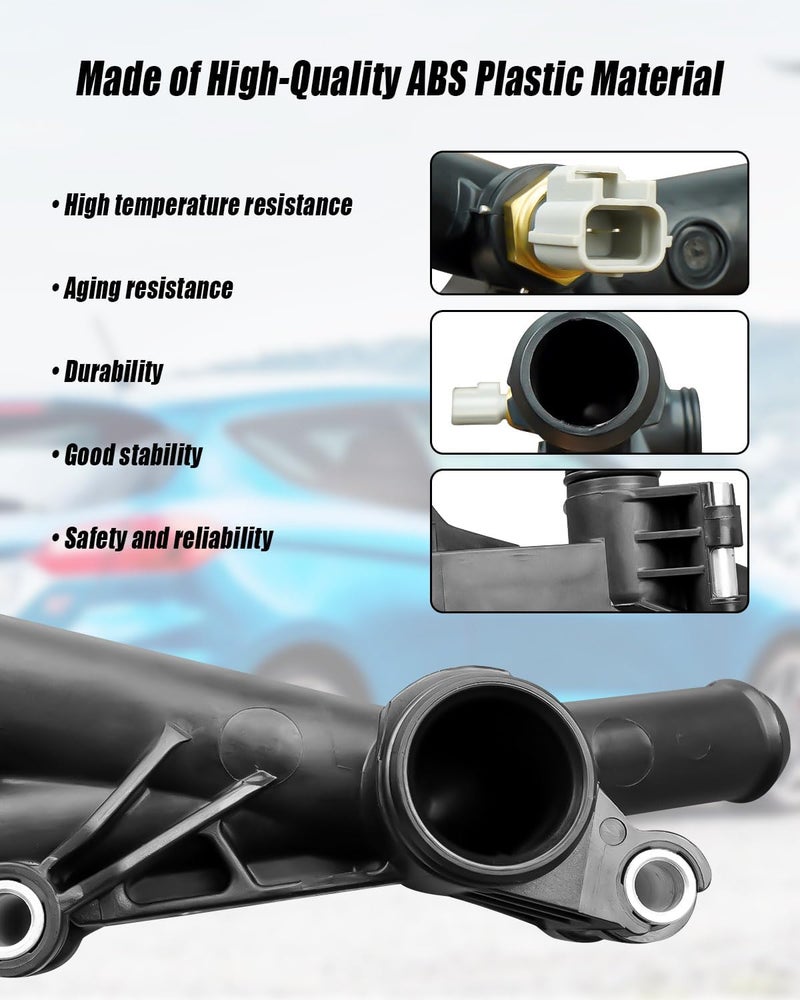 PNYZIK Car Water Outlet Connect Adapter Replace BM5Z-8K556-B BM5Z-8592-D BM5Z-8592-A Fit for Ford Fiesta Fusion Escape Transit Connect 1.6L 2013-2019 for Engine Water Outlet, with Temp Sensor - Image 4